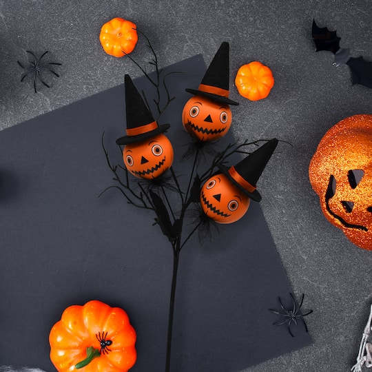 13.2" Orange & Black Jack-O'-Lantern with Witch Hat Pick by Ashland®
